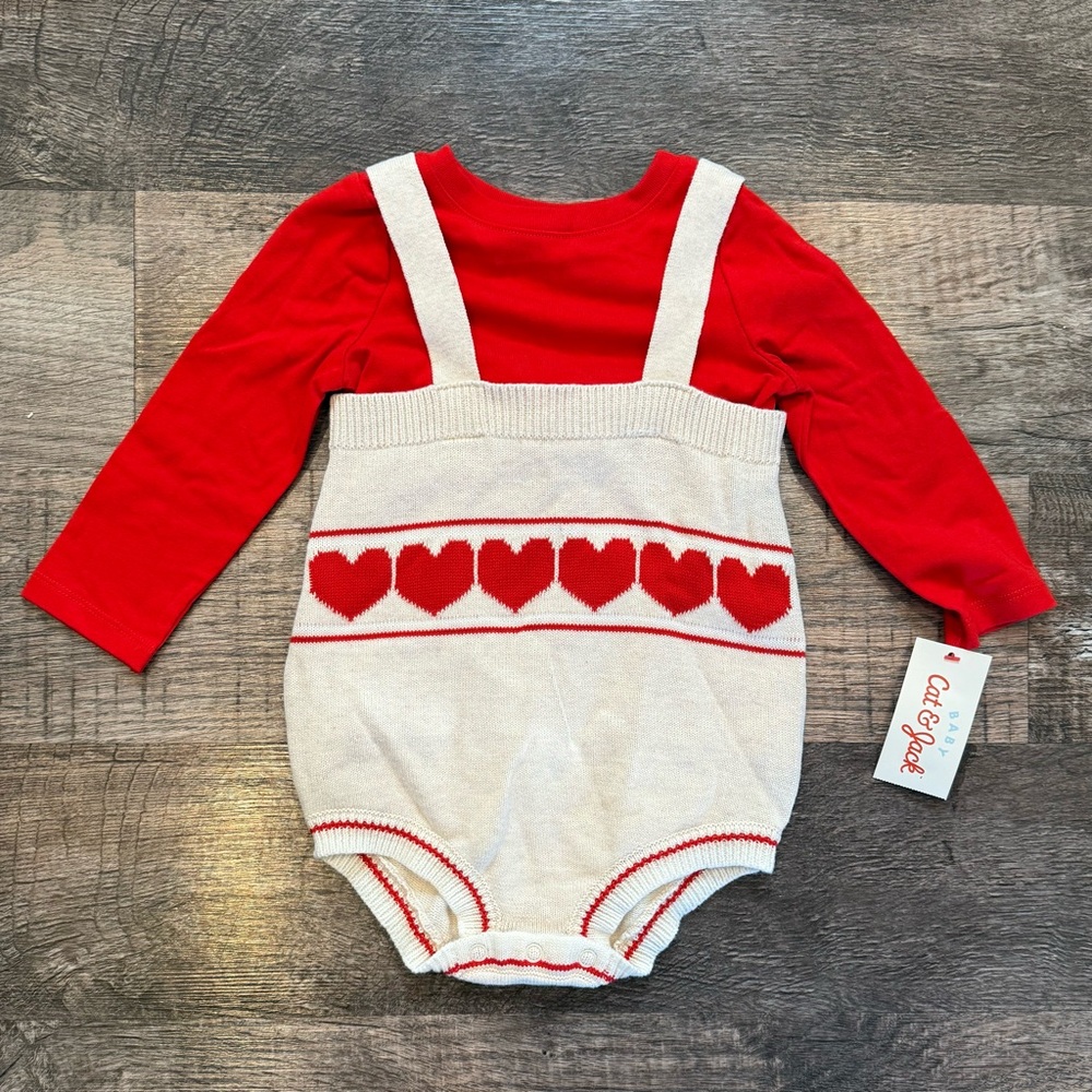 NWT Cat & Jack Valentines Day Baby Toddler Girl Heart Romper Size 18 Months